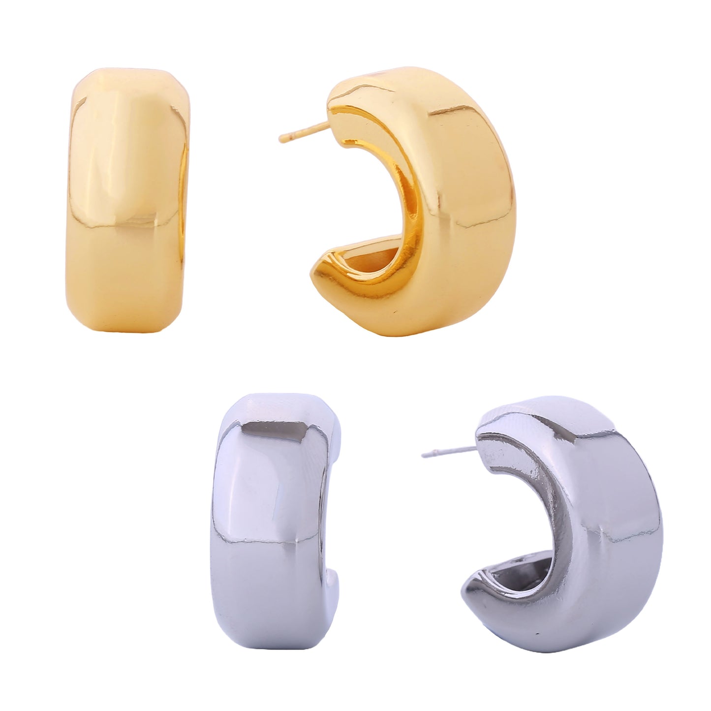 14K Gold/White Gold Dipped Half Round Post Earrings