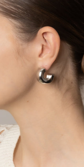 14K Gold/White Gold Dipped Half Round Post Earrings
