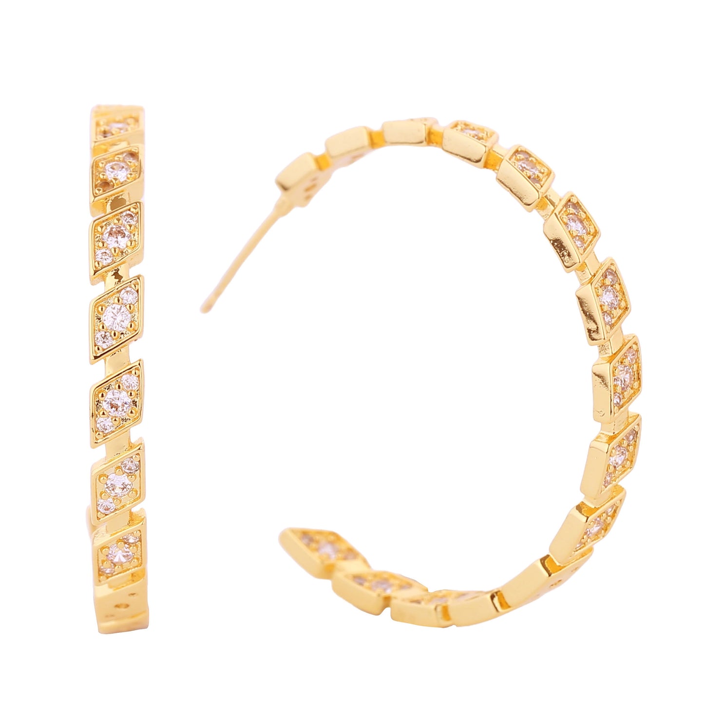 14K Gold/White Gold Dipped Rhombus Eternity Hoop Earrings