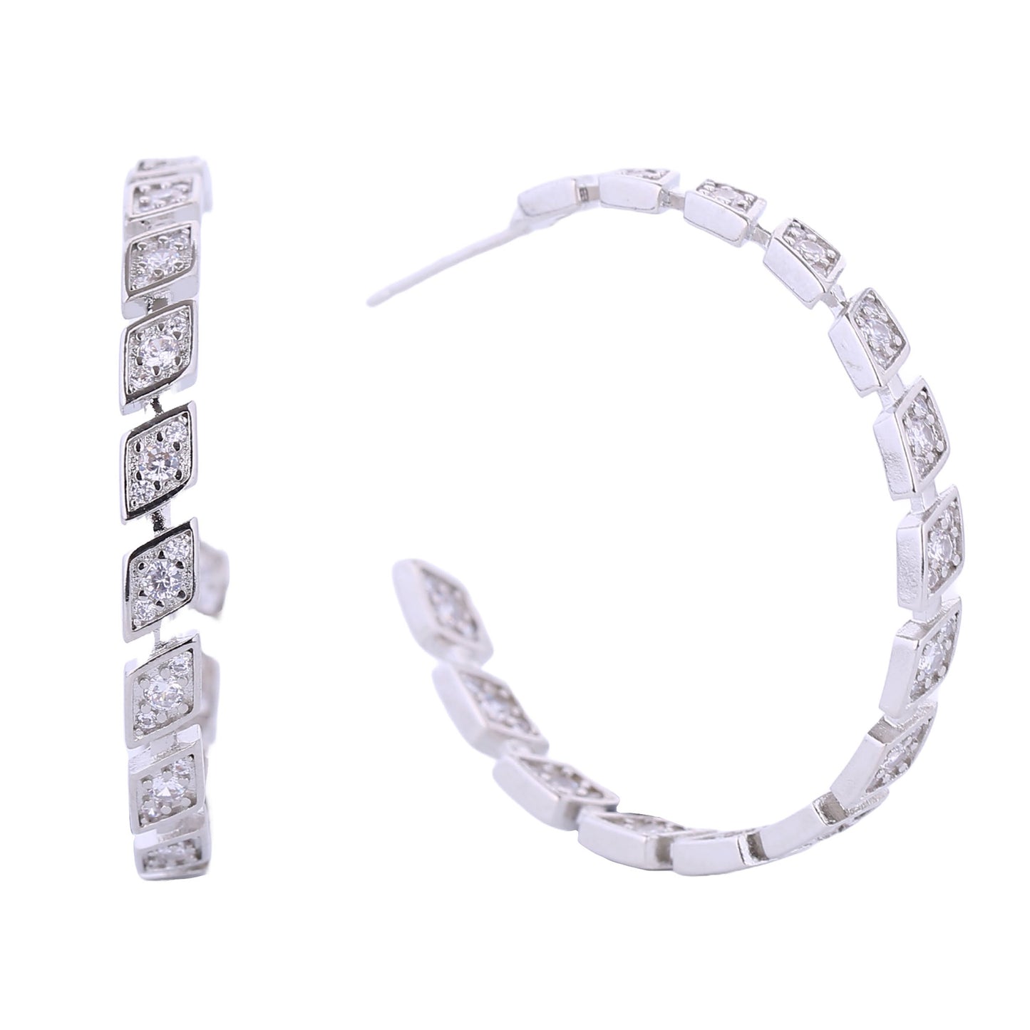 14K Gold/White Gold Dipped Rhombus Eternity Hoop Earrings