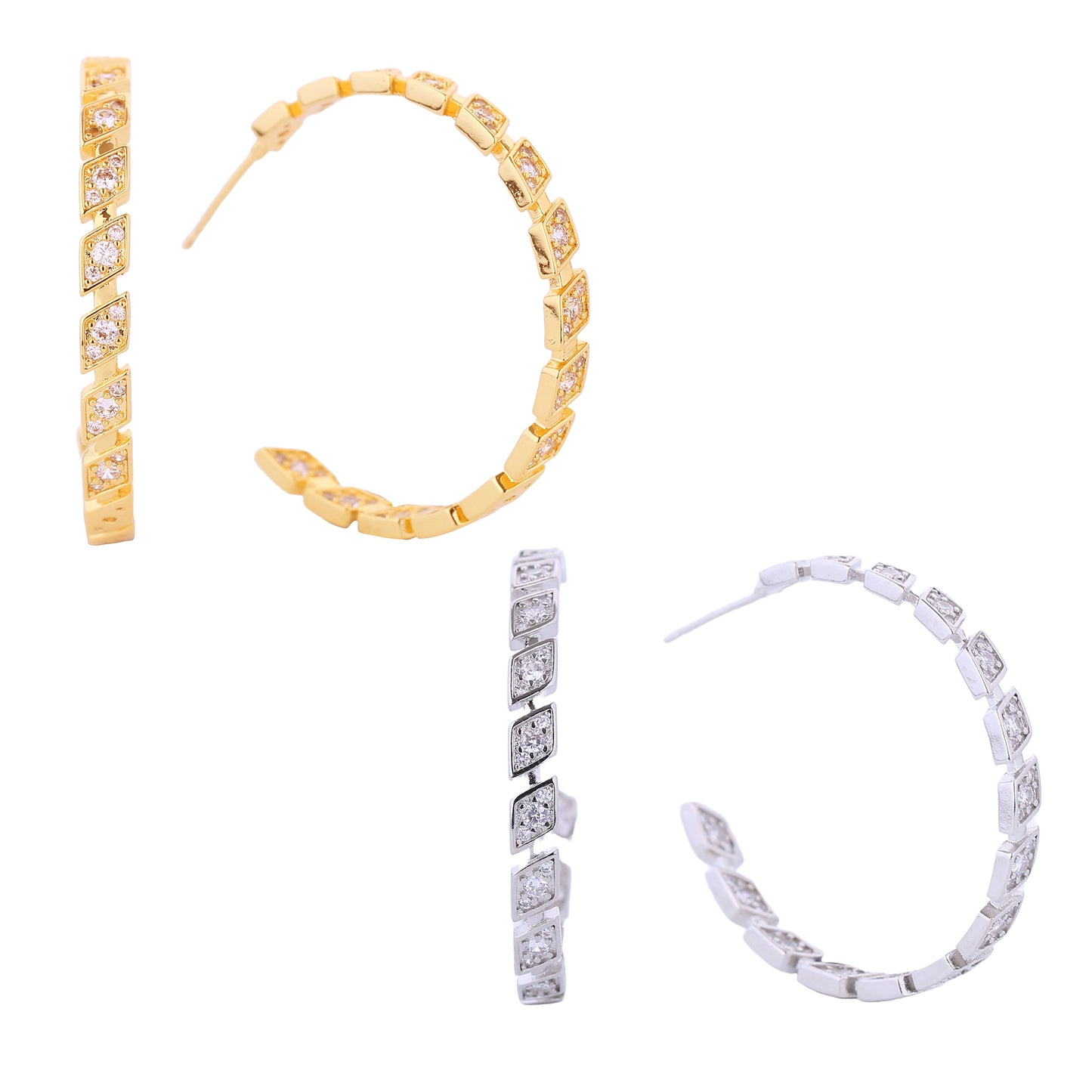 14K Gold/White Gold Dipped Rhombus Eternity Hoop Earrings