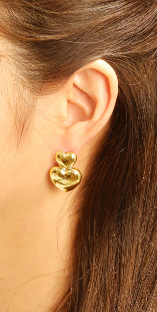 14K Gold/White Gold Dipped Closed Heart Drop Post Earrings