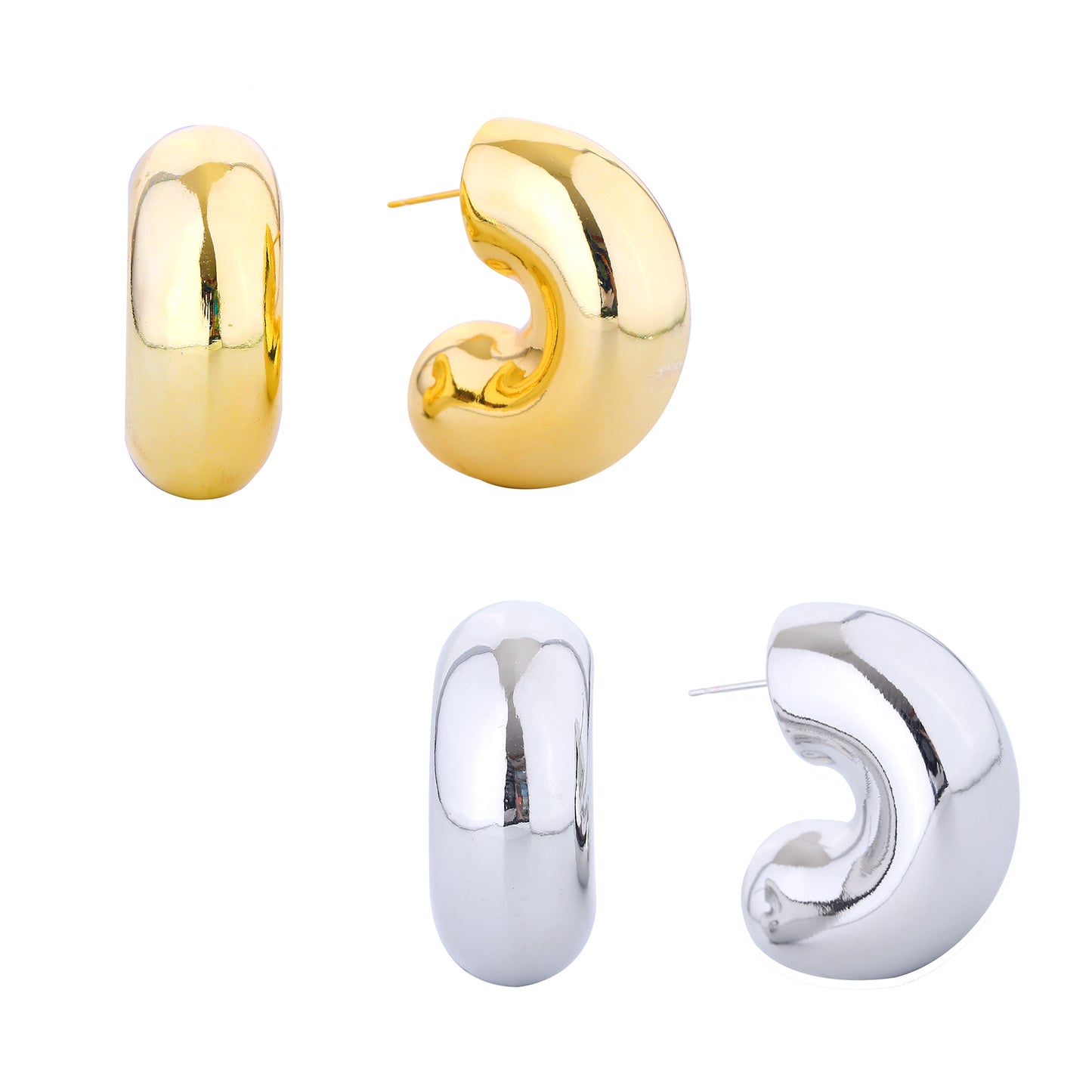 14K Gold/White Gold Dipped Modern ORB Hoop Earrings