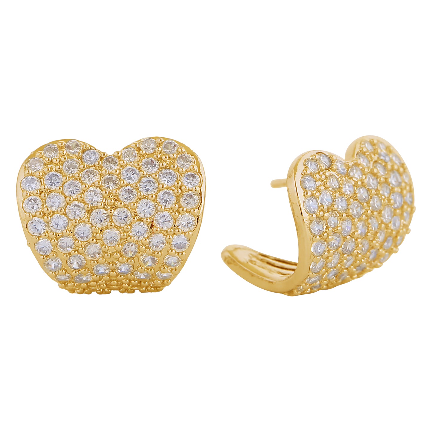 14K Gold/White Gold Dipped Heart Stud Pave CZ Earrings