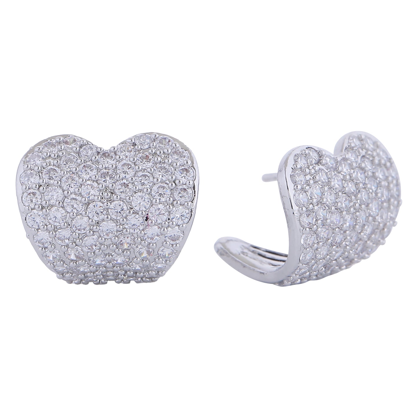 14K Gold/White Gold Dipped Heart Stud Pave CZ Earrings