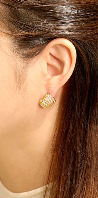 14K Gold/White Gold Dipped Heart Stud Pave CZ Earrings