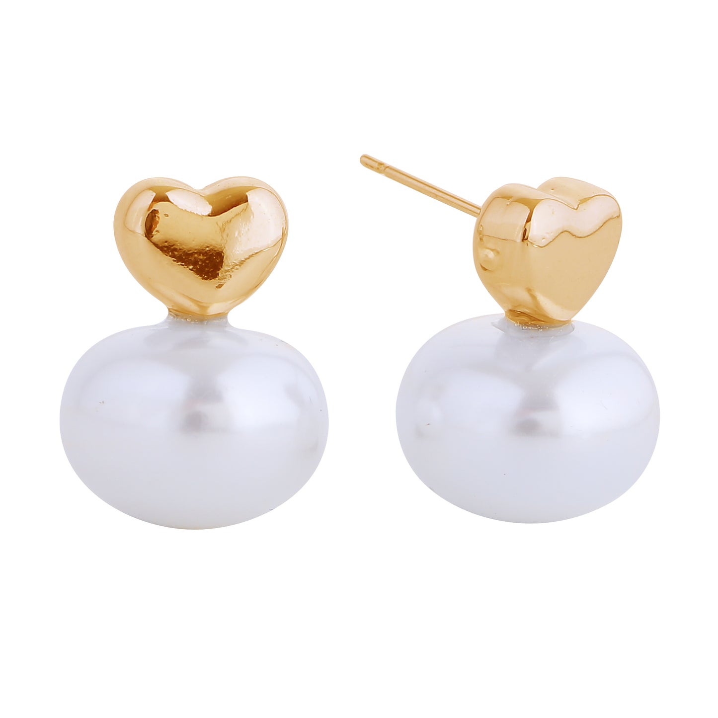 14K Gold/White Gold Dipped Heart Pearl Drop Earrings
