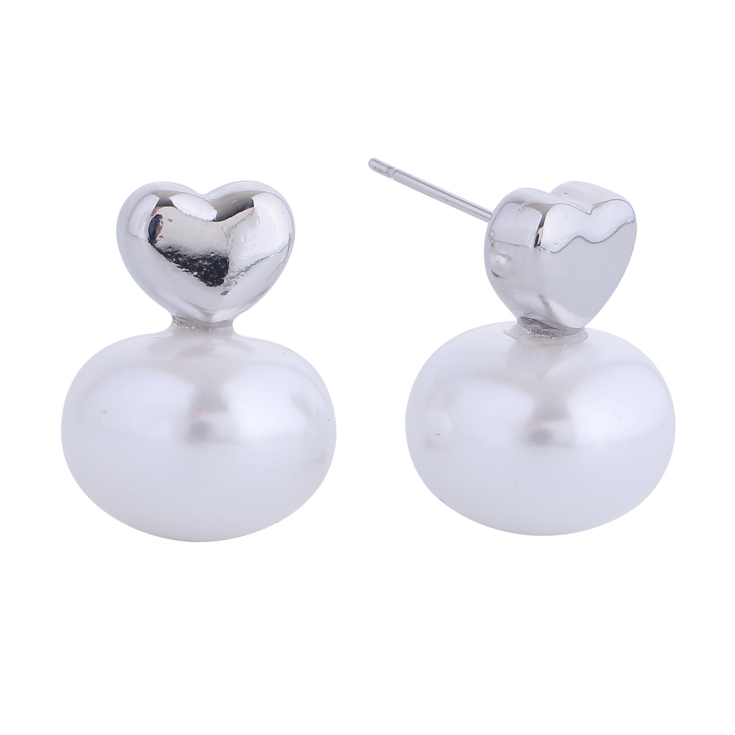 14K Gold/White Gold Dipped Heart Pearl Drop Earrings