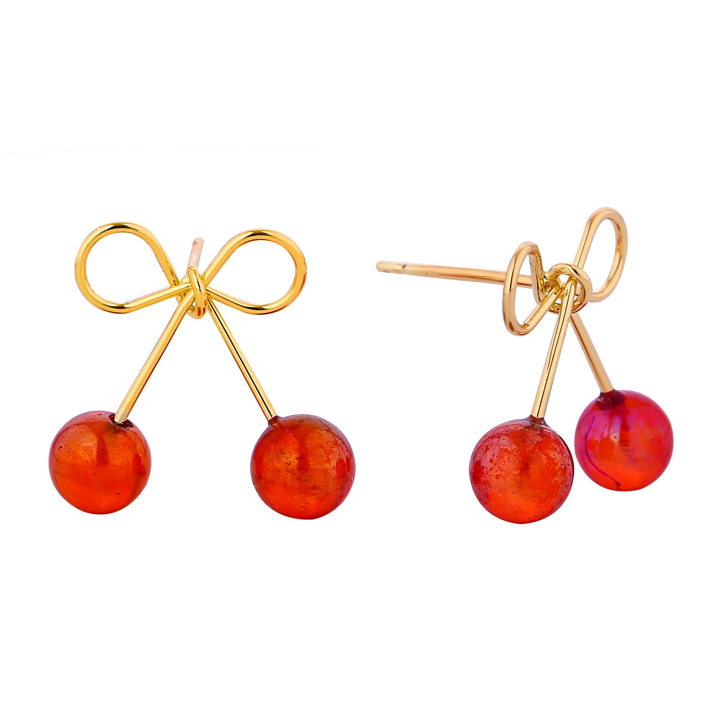 14K Gold Dipped Tangerine Charm Bow Earrings