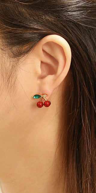 14K Gold Dipped Enamel Cherry Post Earrings