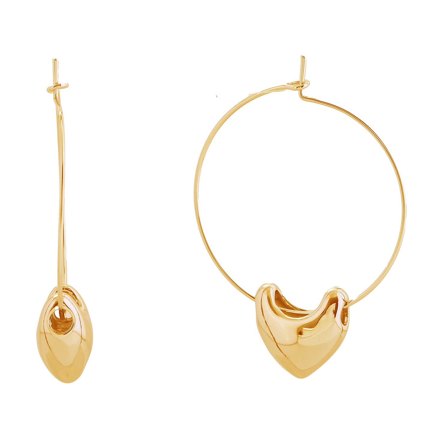 14K Gold/White Gold Dipped Heart Charm Hoop Earrings
