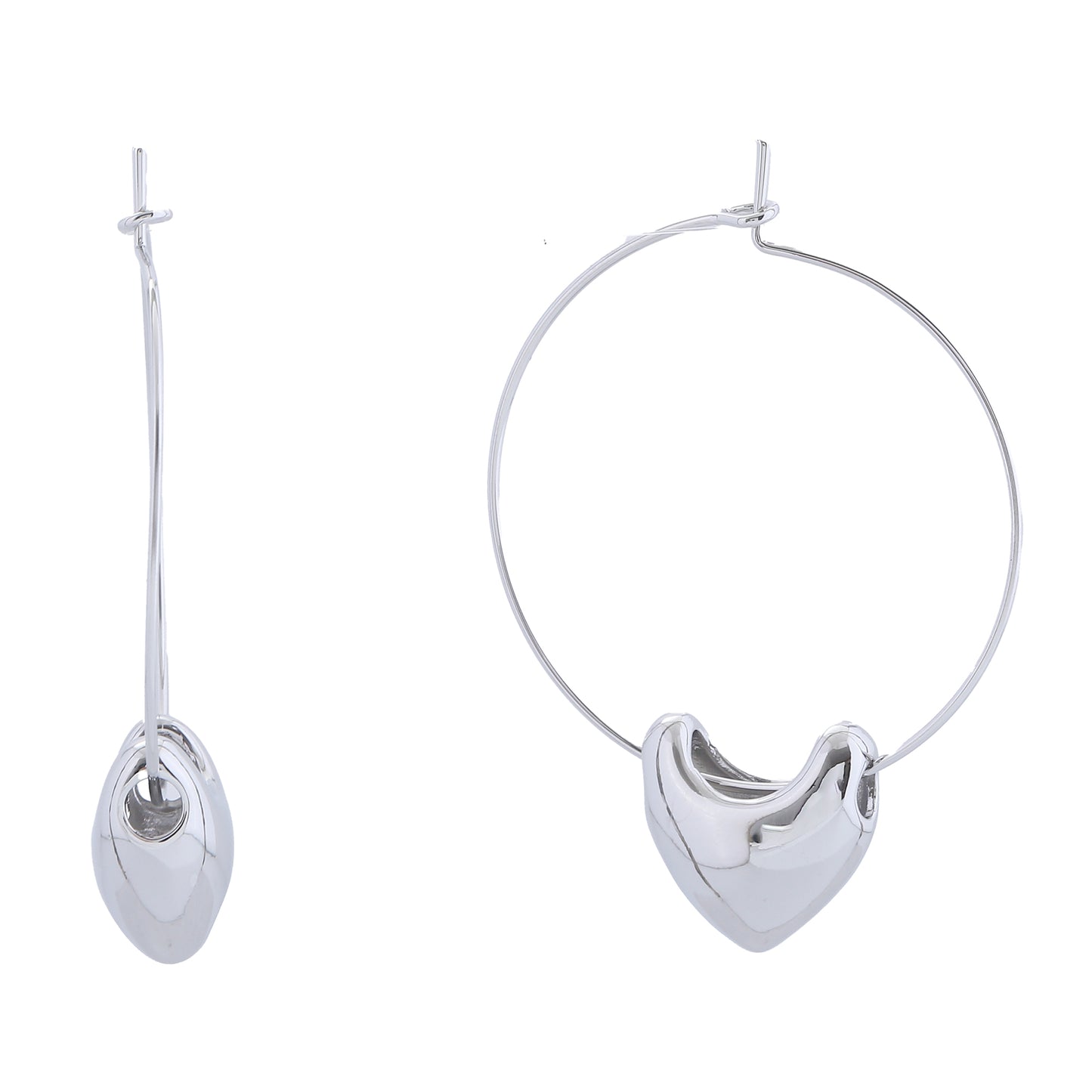 14K Gold/White Gold Dipped Heart Charm Hoop Earrings