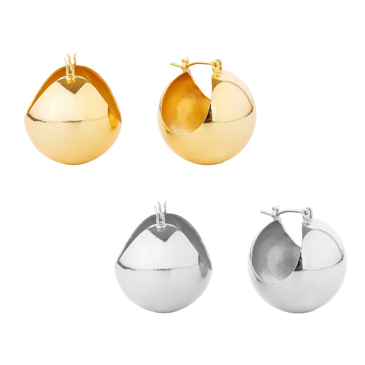 14K Gold/White Gold Dipped Ball Shape Pin Catch Earrings