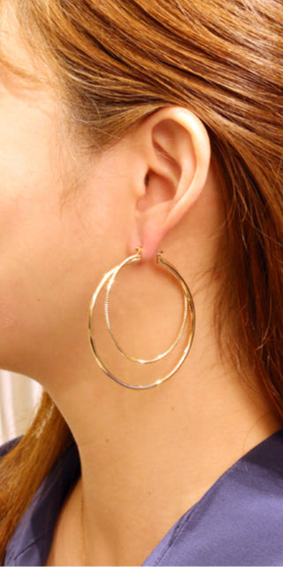 14K Gold/White Gold Dipped Double Cross Hoop Earrings