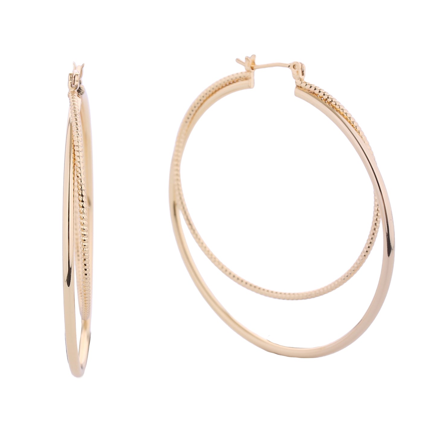 14K Gold/White Gold Dipped Double Cross Hoop Earrings