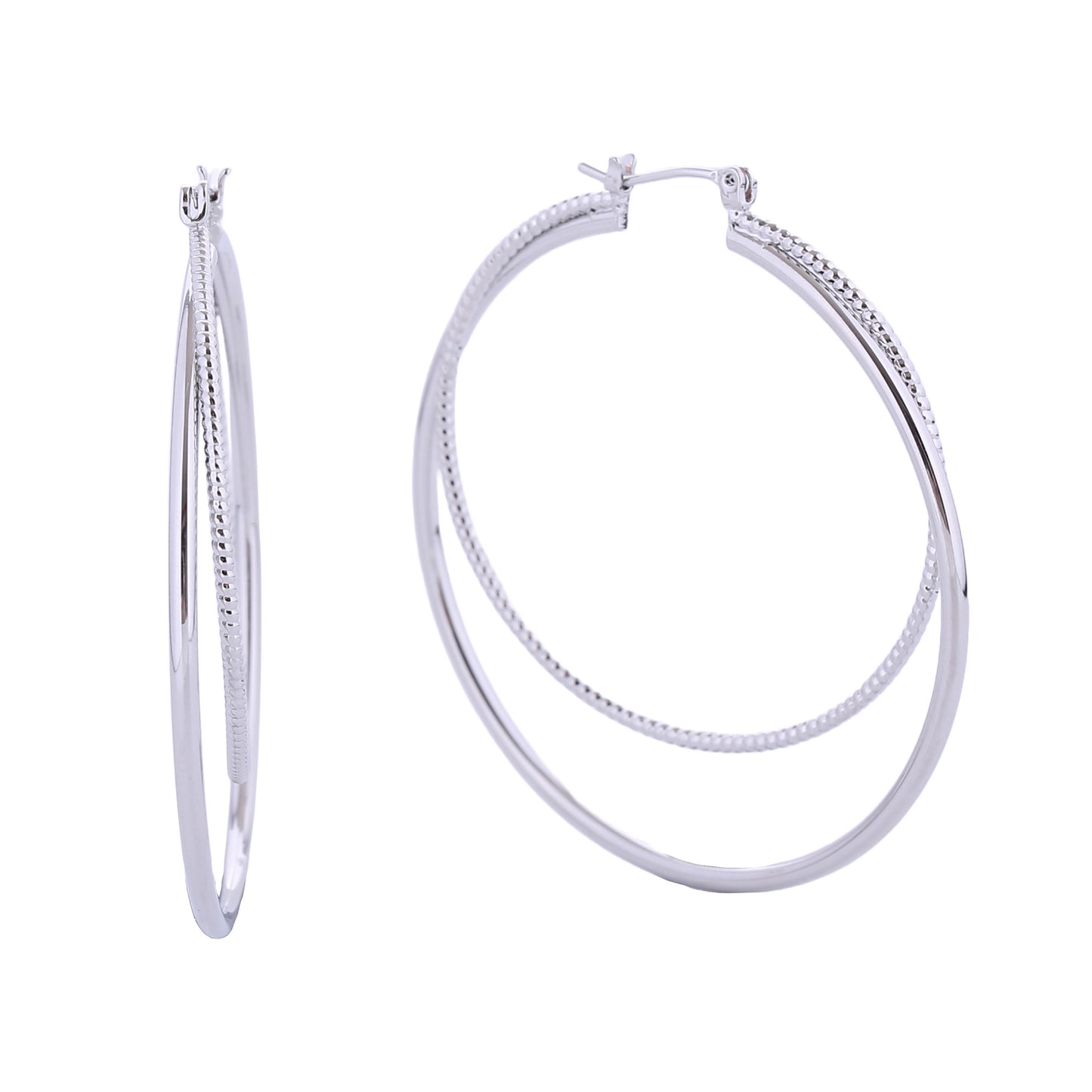 14K Gold/White Gold Dipped Double Cross Hoop Earrings