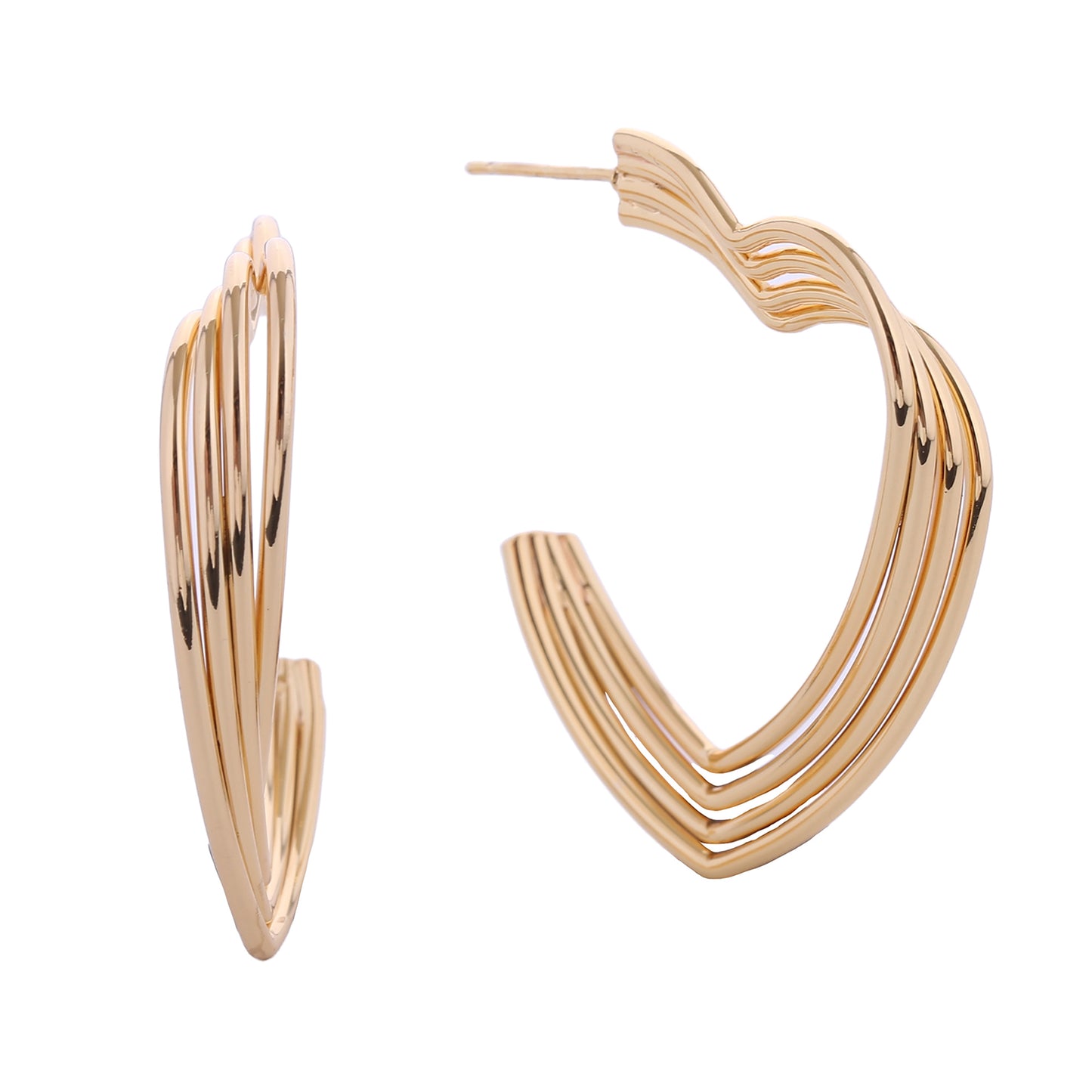 14K Gold/White Gold Dipped Triple Open Heart Post Earrings