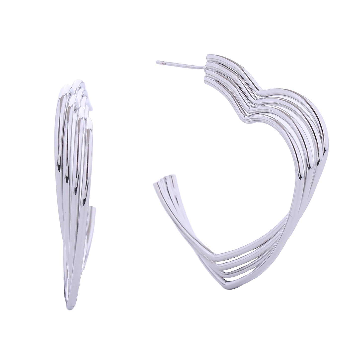 14K Gold/White Gold Dipped Triple Open Heart Post Earrings