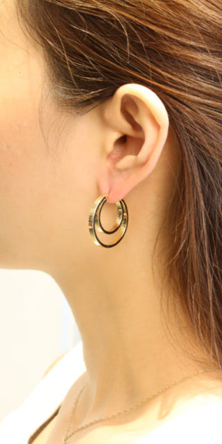 14K Gold/White Gold Dipped Pin Catch Double Hoop Earrings