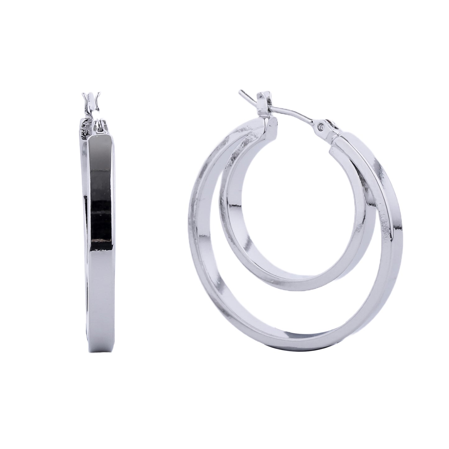 14K Gold/White Gold Dipped Pin Catch Double Hoop Earrings