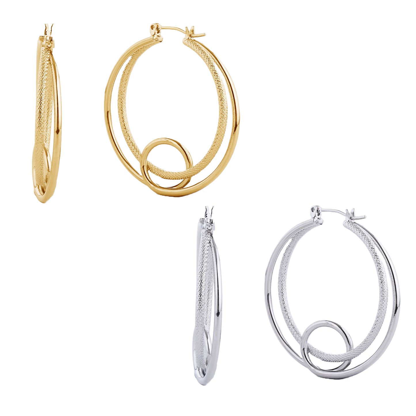 14K Gold/White Gold Dipped Pin Catch Twisted Circle Hoop Earrings