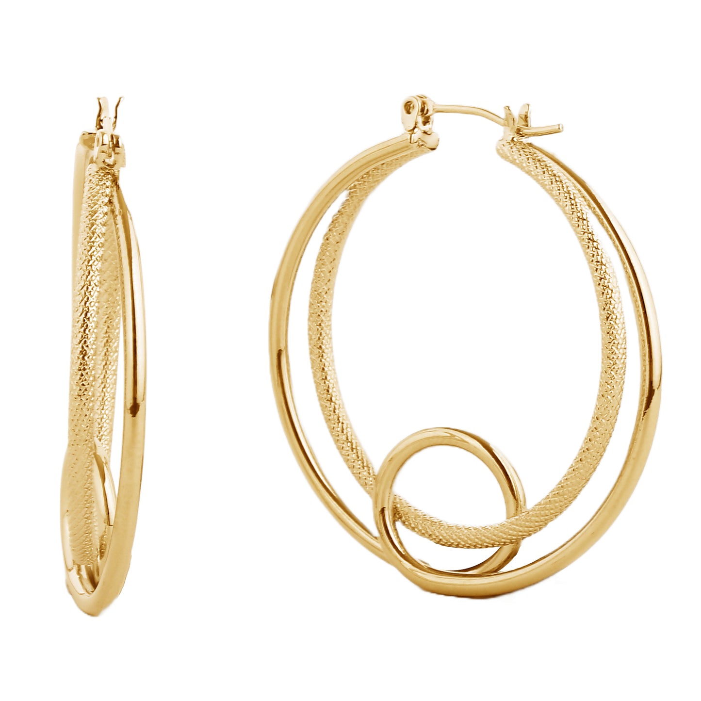 14K Gold/White Gold Dipped Pin Catch Twisted Circle Hoop Earrings
