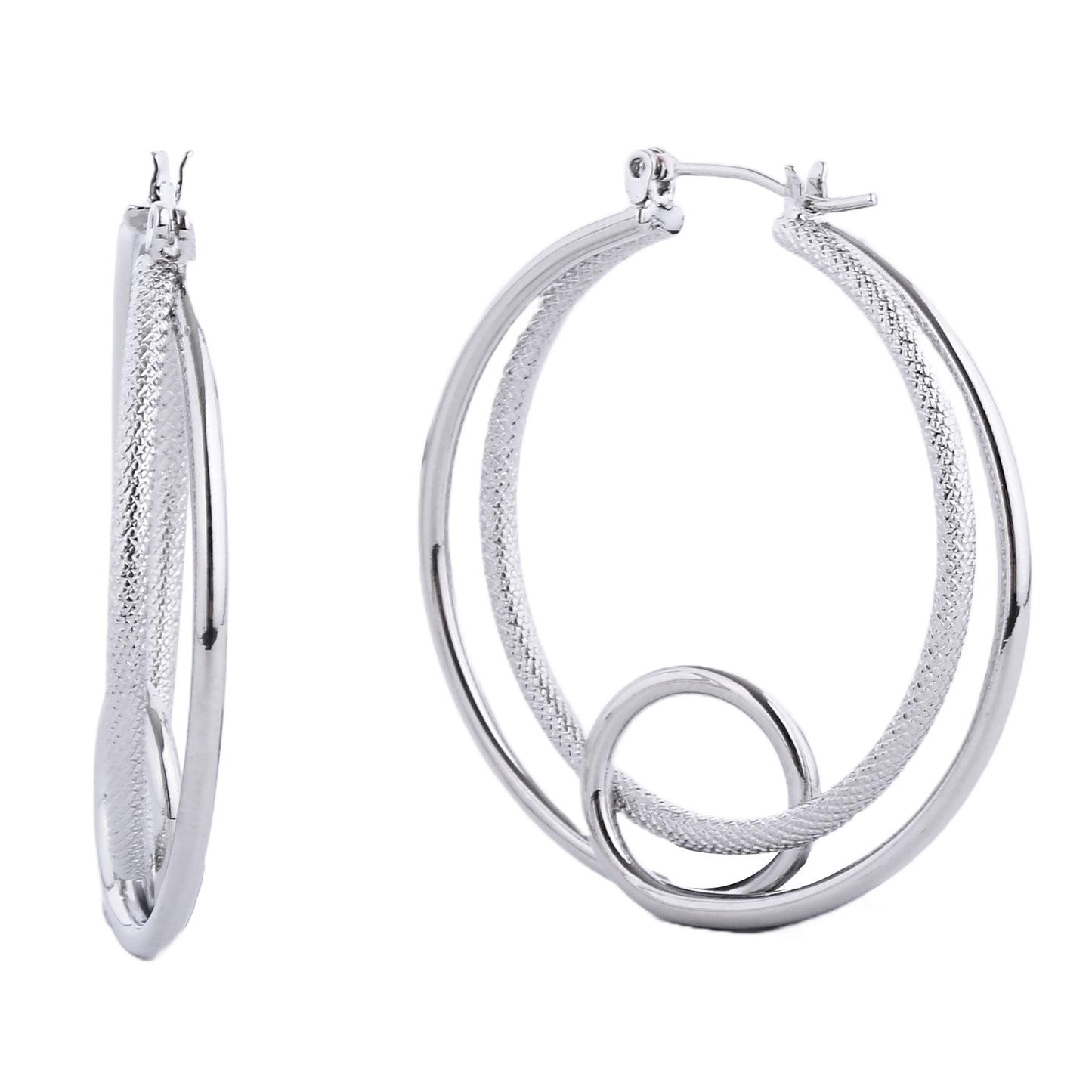 14K Gold/White Gold Dipped Pin Catch Twisted Circle Hoop Earrings