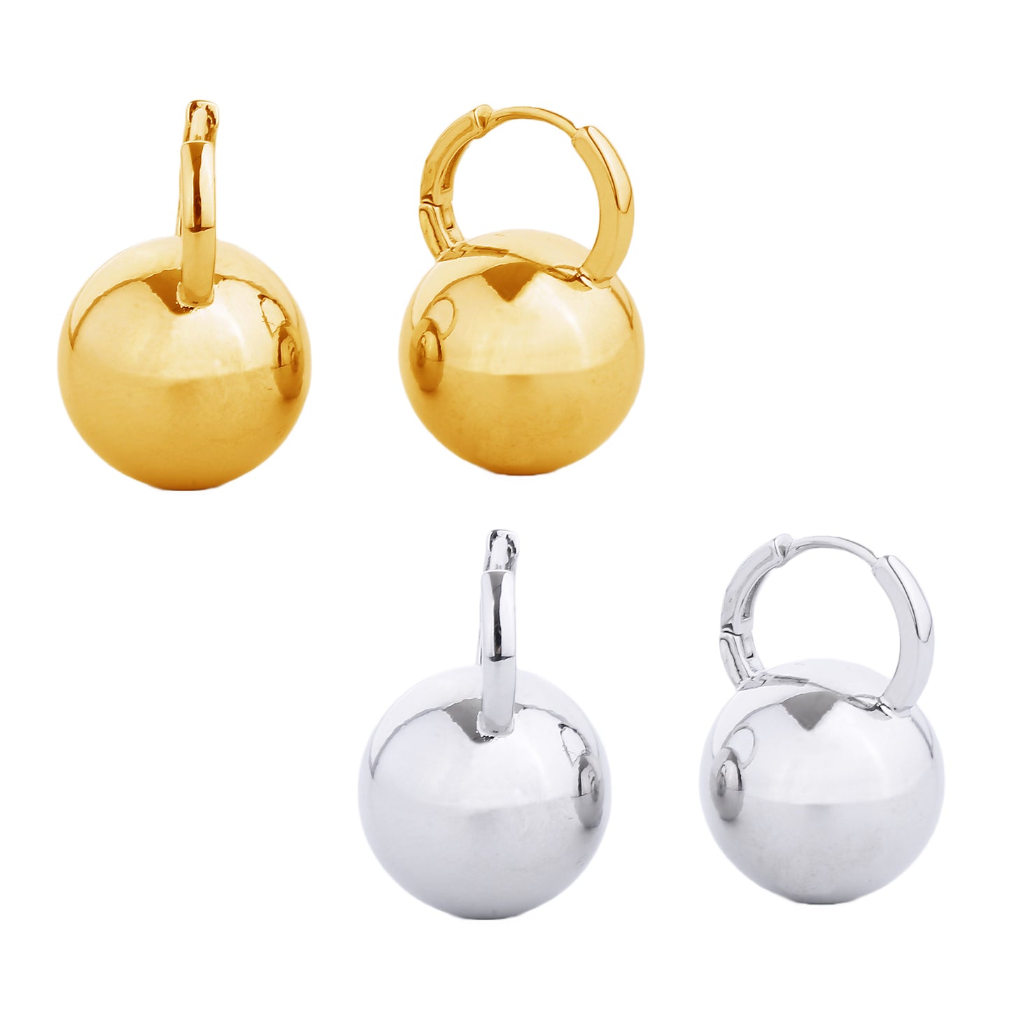 14K Gold/White Gold Dipped Ball Shape Huggie Earrings
