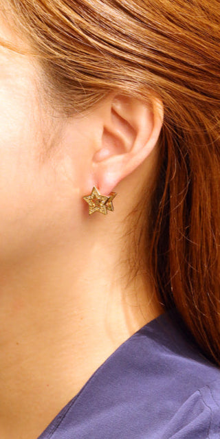 14K Gold/White Gold Dipped Star Pave CZ Huggie Earrings
