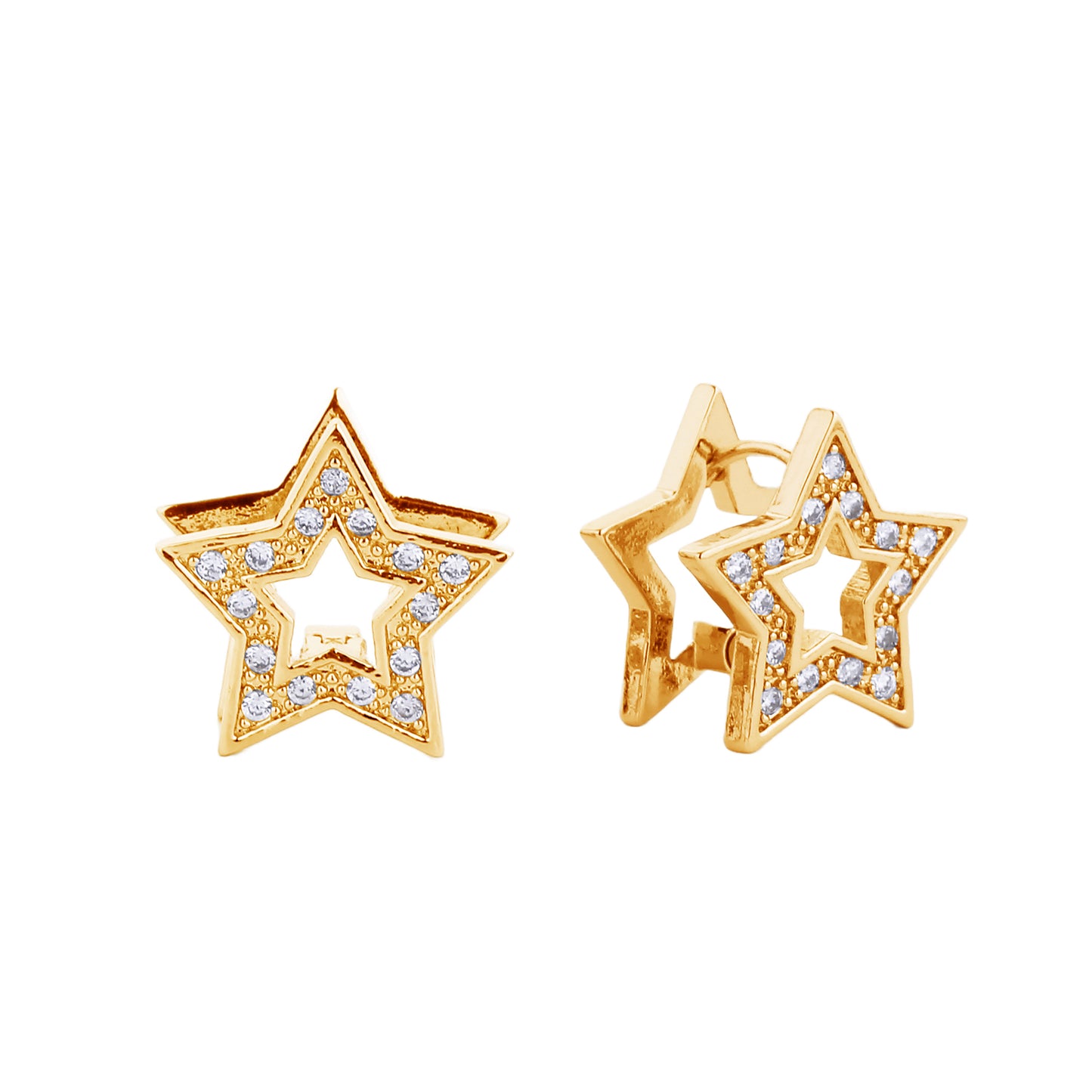 14K Gold/White Gold Dipped Star Pave CZ Huggie Earrings
