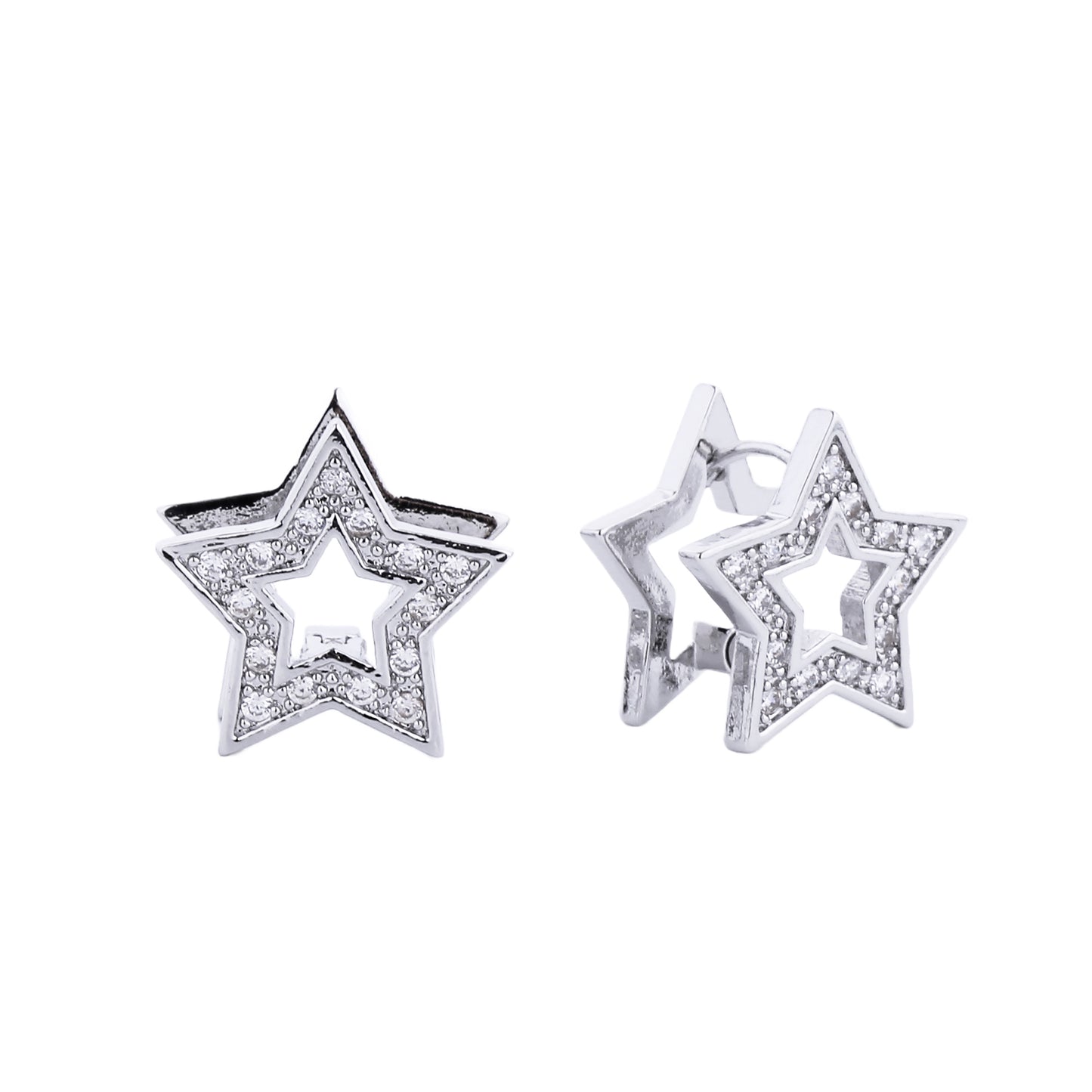 14K Gold/White Gold Dipped Star Pave CZ Huggie Earrings