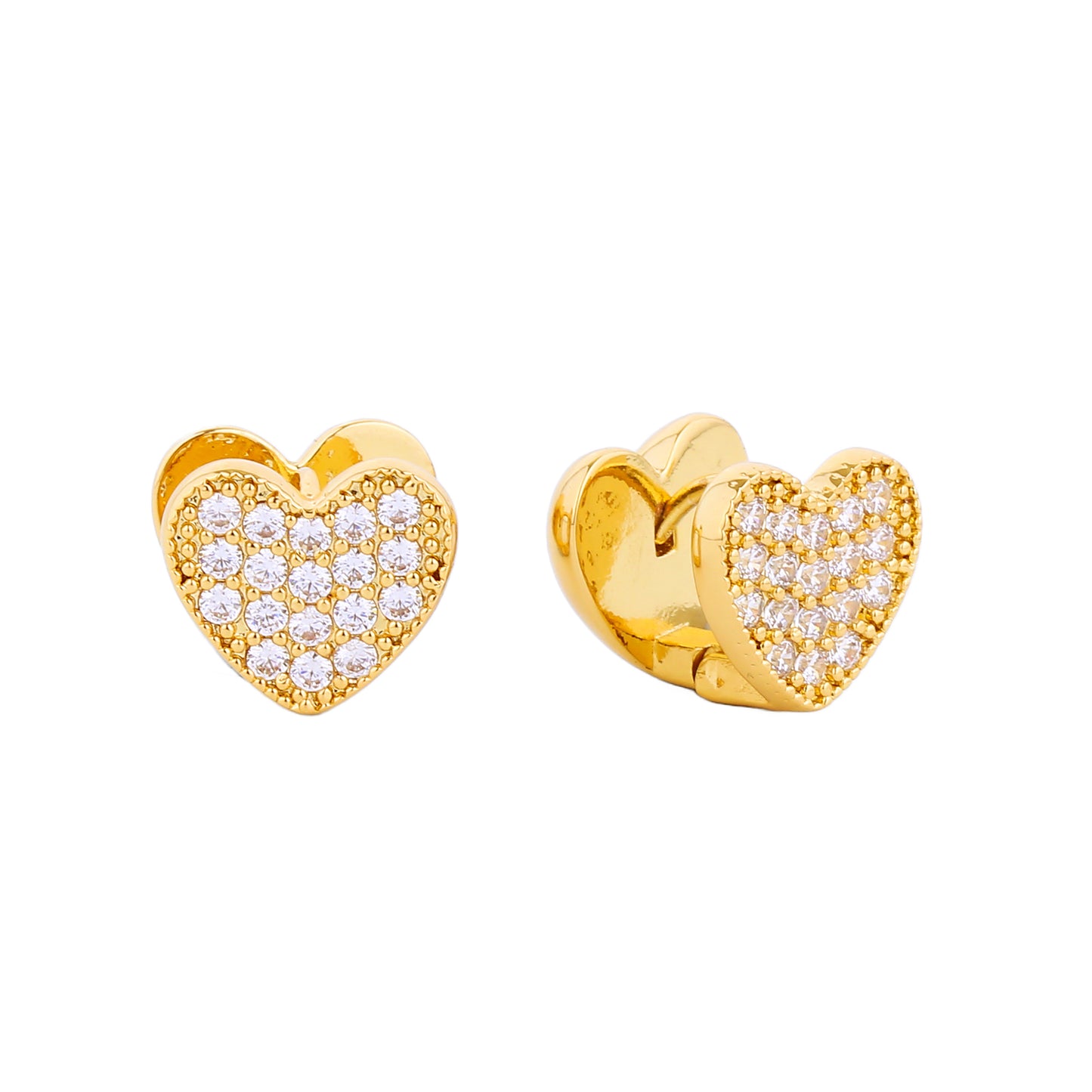 14K Gold/White Gold Dipped Heart Pave CZ Huggie Earrings