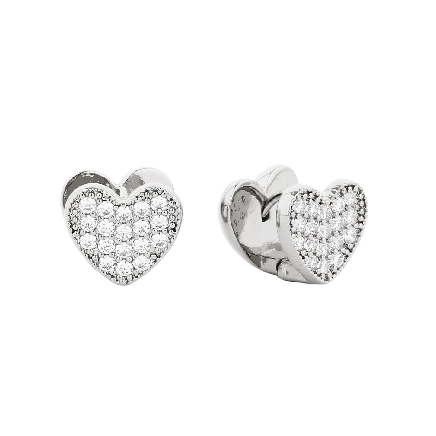 14K Gold/White Gold Dipped Heart Pave CZ Huggie Earrings