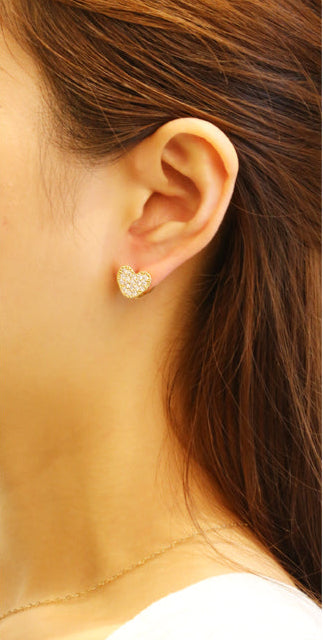 14K Gold/White Gold Dipped Heart Pave CZ Huggie Earrings