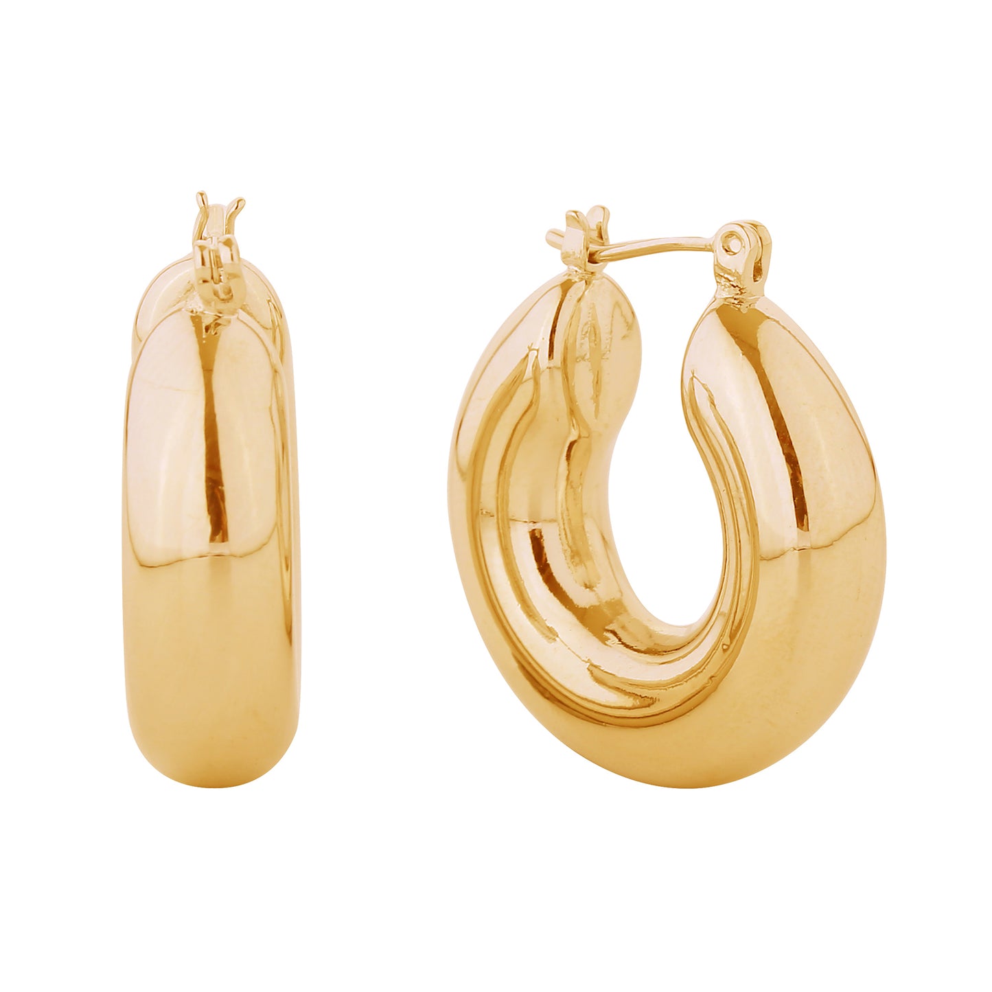 14K Gold/White Gold Dipped Thick Hoop Pin Catch Earrings