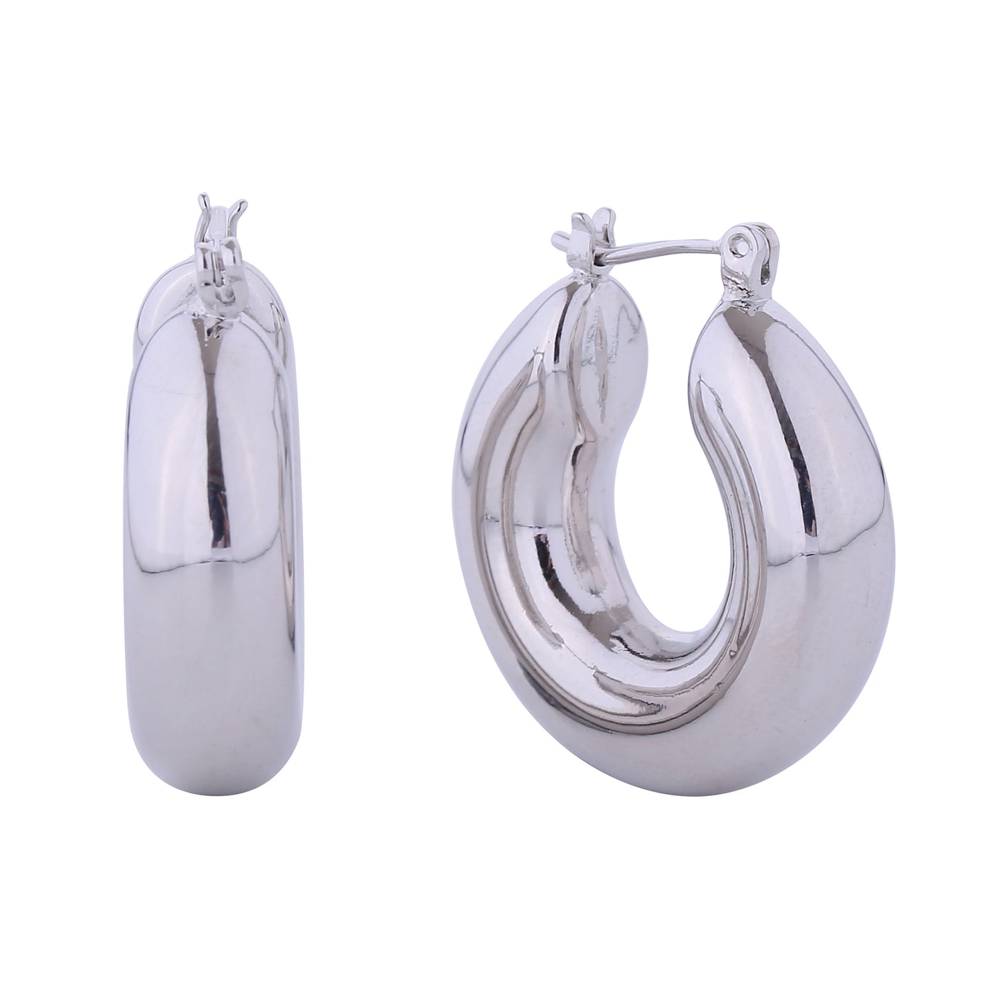 14K Gold/White Gold Dipped Thick Hoop Pin Catch Earrings