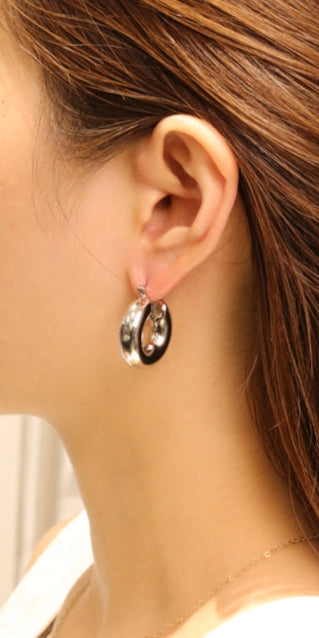 14K Gold/White Gold Dipped Thick Hoop Pin Catch Earrings
