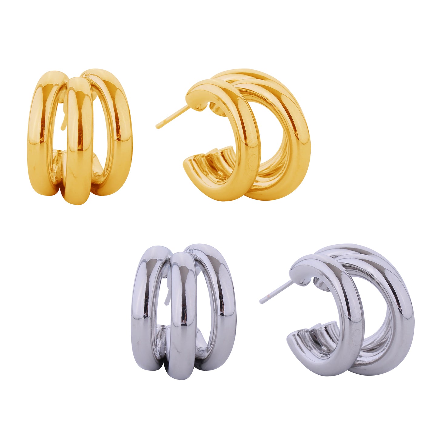 14K Gold/White Gold Dipped Trio Loop Post Earrings