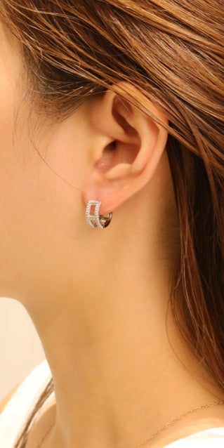14K Gold/White Gold Dipped Initial H Pave CZ Huggie Earrings