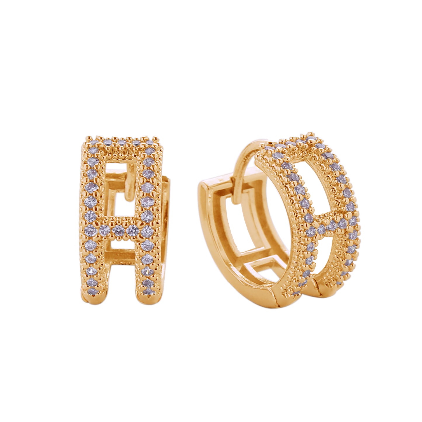 14K Gold/White Gold Dipped Initial H Pave CZ Huggie Earrings