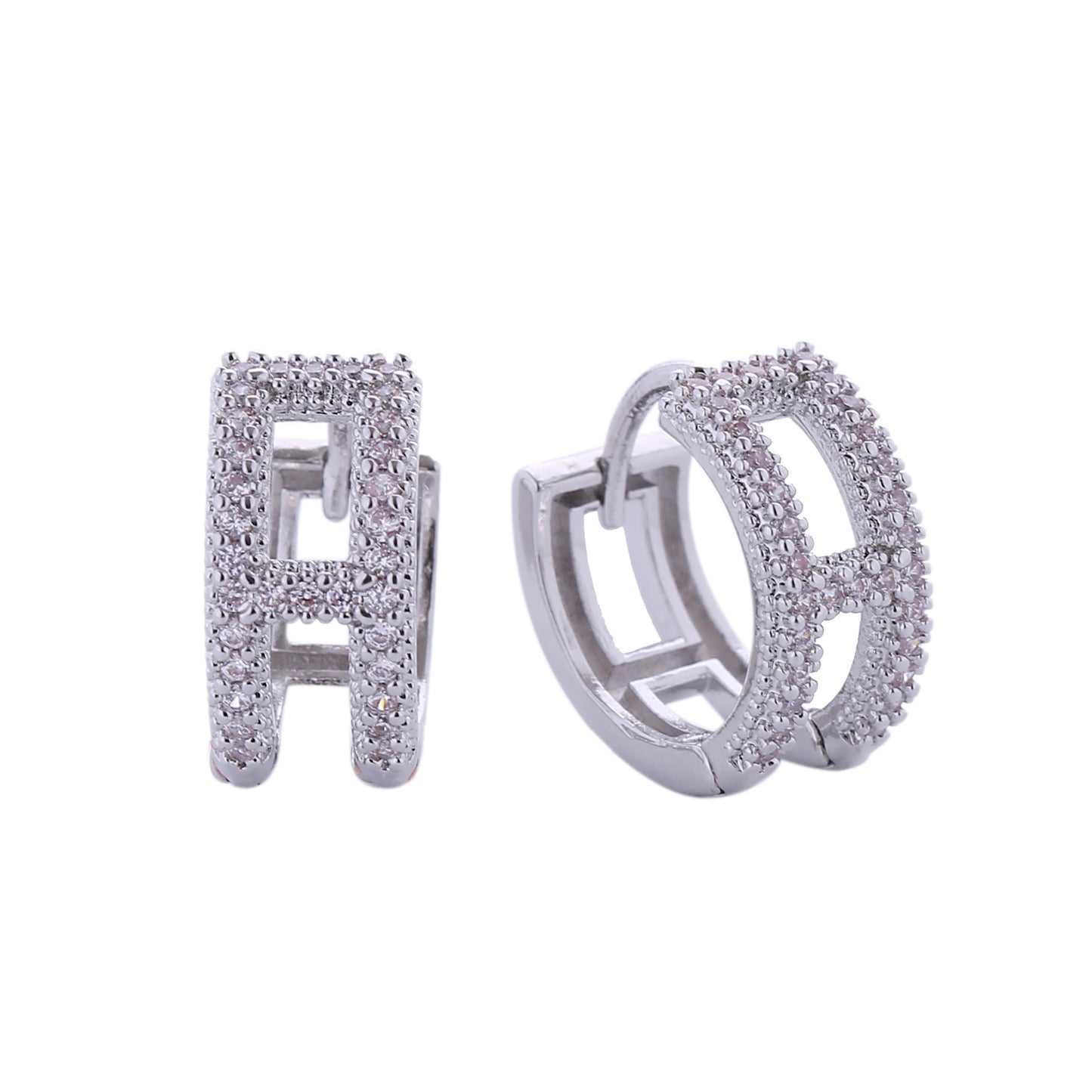 14K Gold/White Gold Dipped Initial H Pave CZ Huggie Earrings