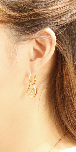 14K Gold/White Gold Dipped Crystal Heart Drop Huggie Earrings