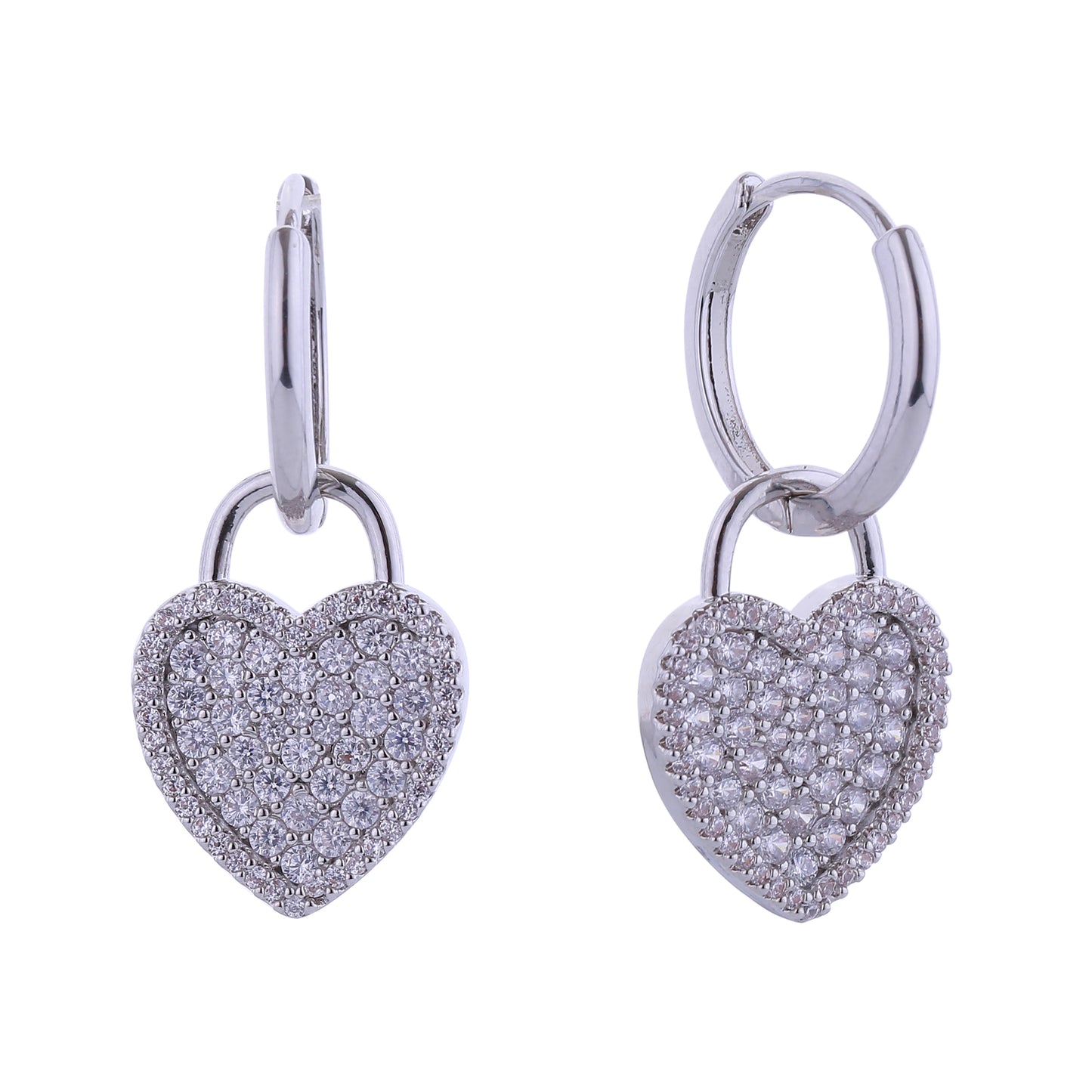14K Gold/White Gold Dipped Crystal Heart Drop Huggie Earrings