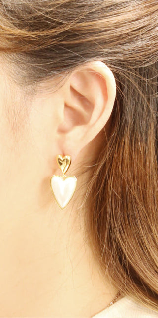14K Gold/White Gold Dipped Duo Loving Heart Post Earrings