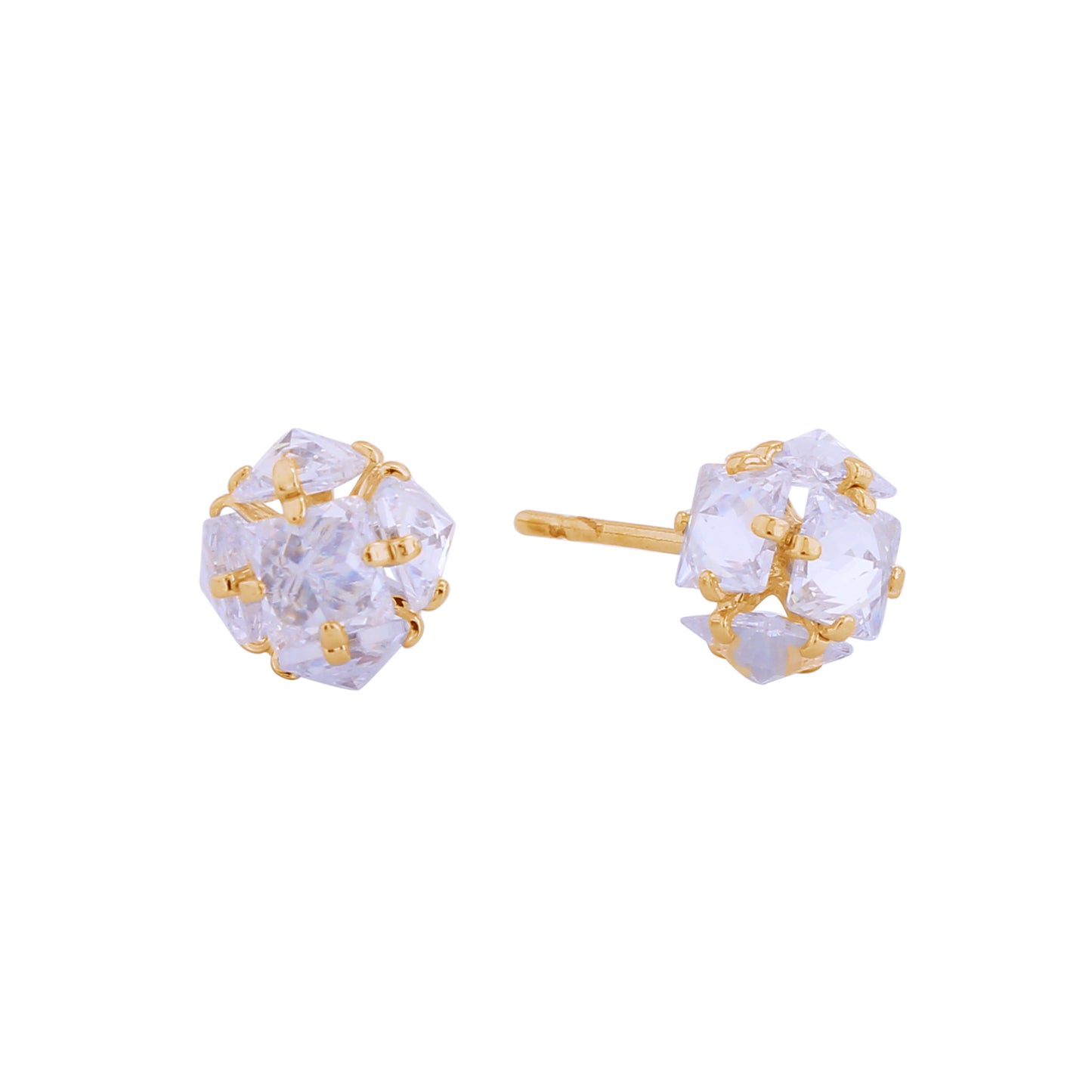 14K Gold/White Gold Dipped Princess Cut Cluster Stud Earrings
