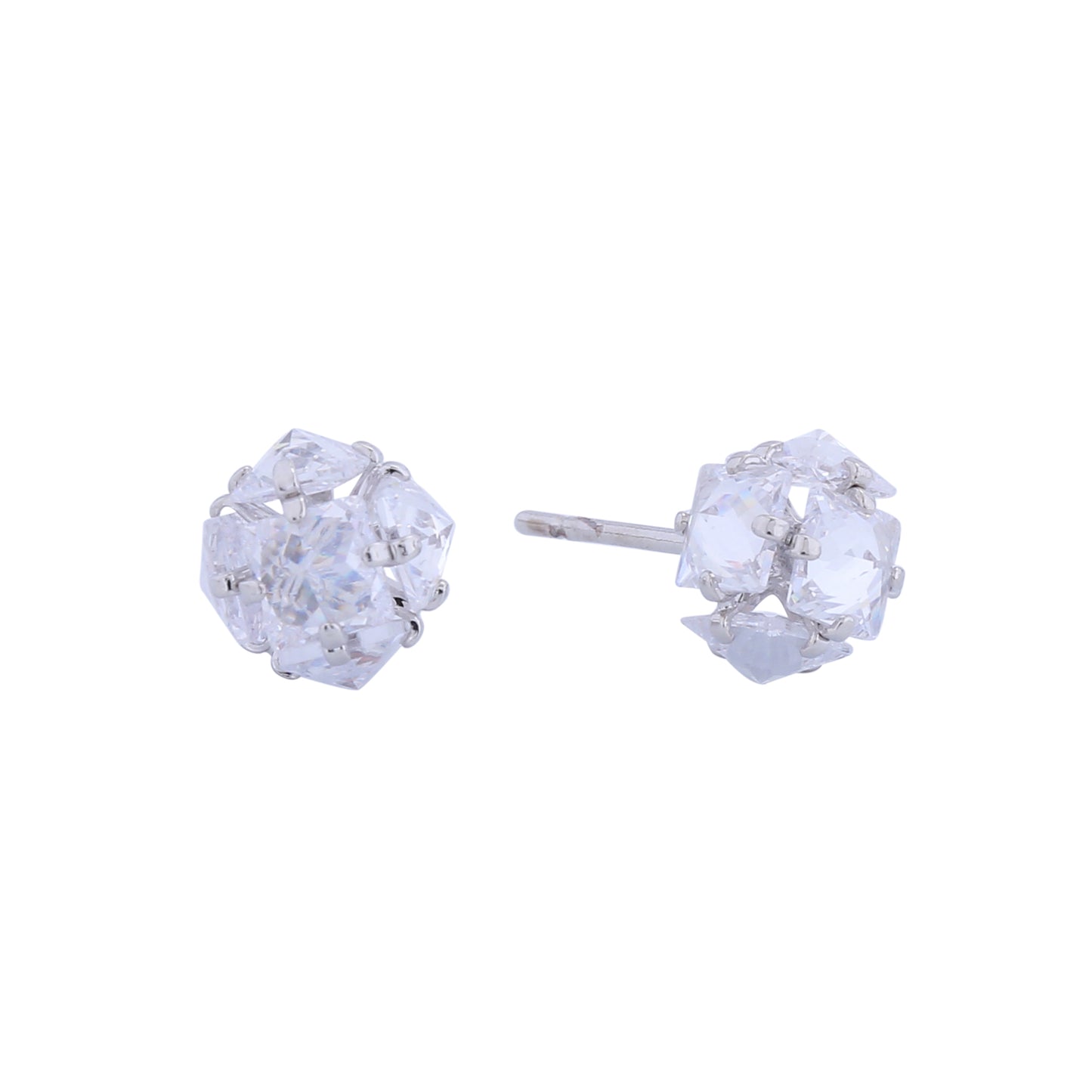 14K Gold/White Gold Dipped Princess Cut Cluster Stud Earrings