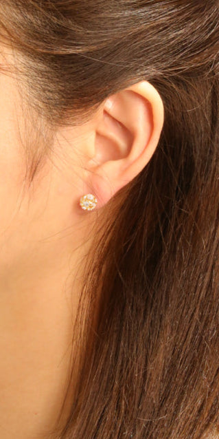 14K Gold/White Gold Dipped Princess Cut Cluster Stud Earrings