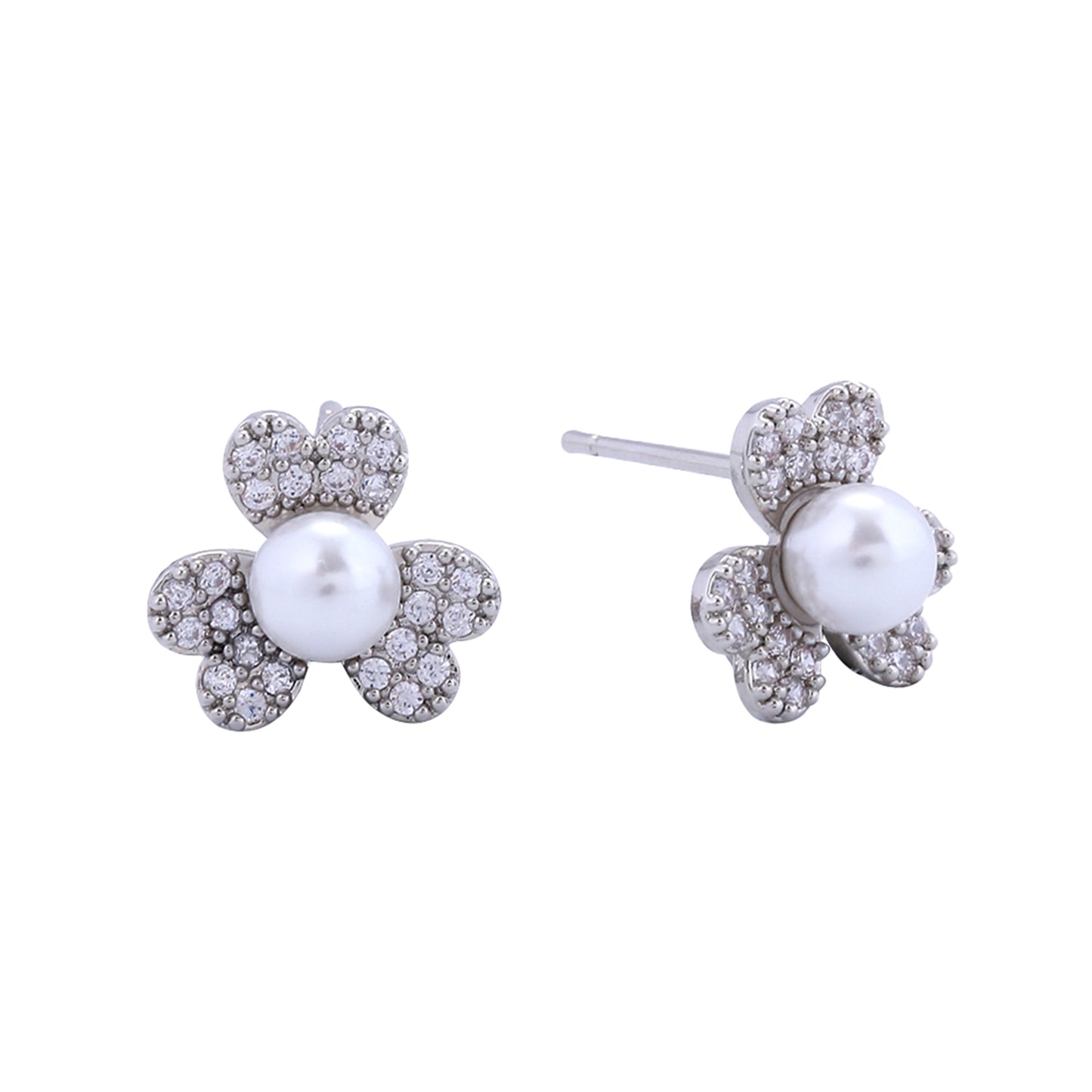 14K Gold/White Gold Dipped Clover Pinwheel Pearl Stud Earrings
