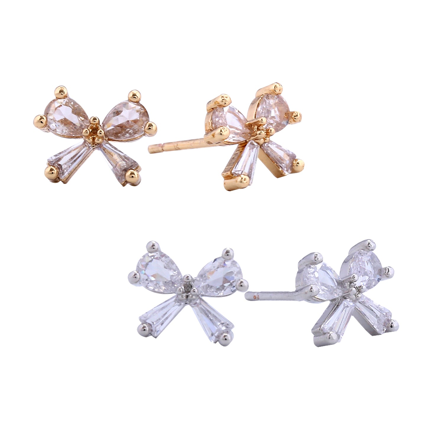 14K Gold/White Gold Dipped Tiny Bow Stud Earrings