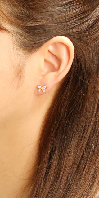 14K Gold/White Gold Dipped Tiny Bow Stud Earrings